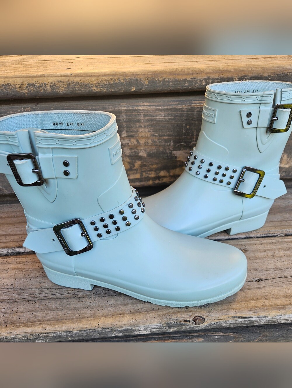 Hunter Refined Stud Biker Rain Boots Sea